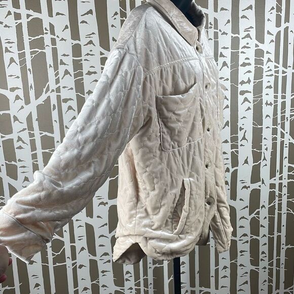 See And Be Seen Quilted Velour Jacket Shacket Ecru L - Picture 15 of 16